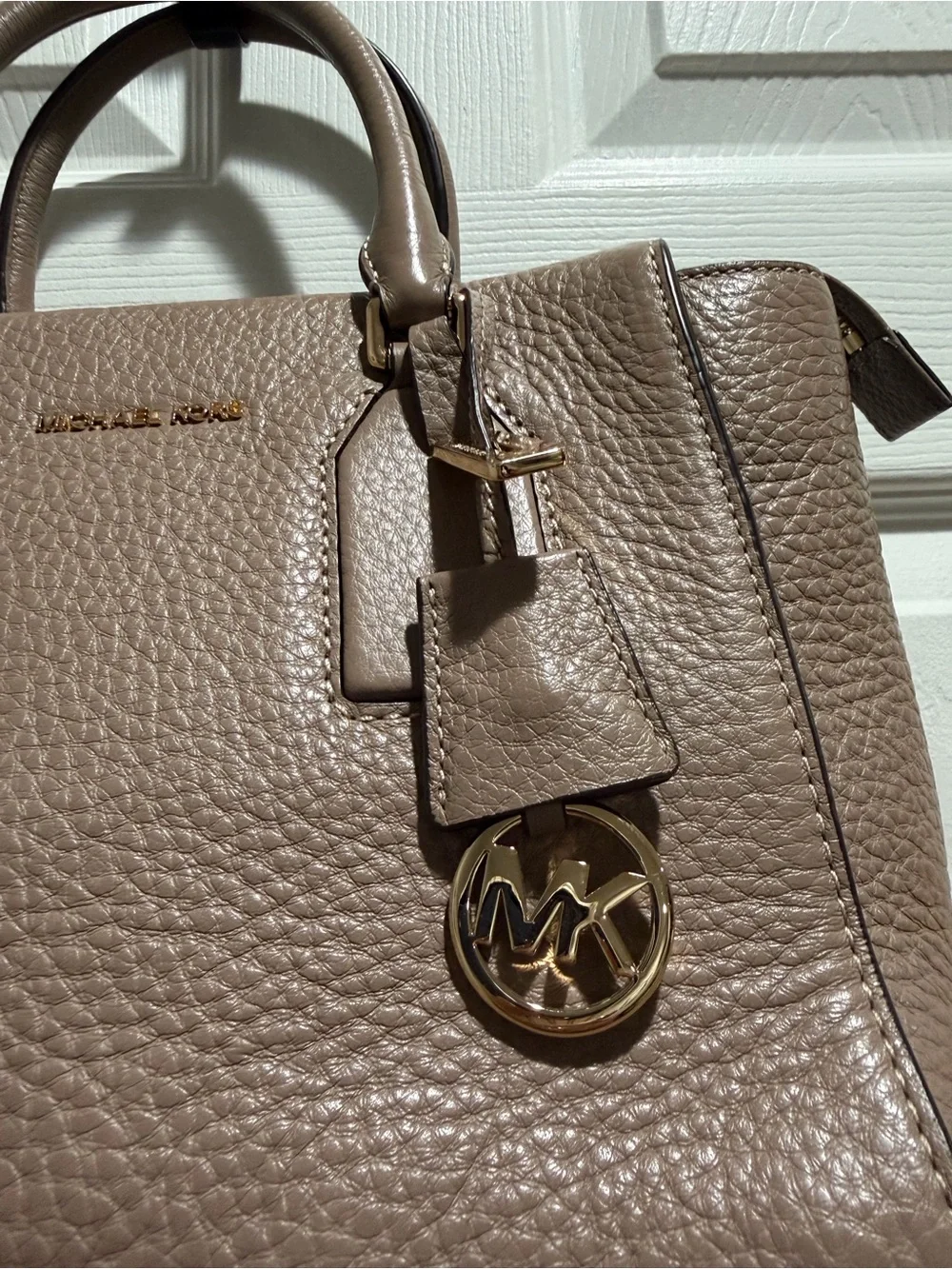 Michael Kors Pebbled Leather Satchel in Taupe Brown